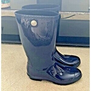 UGG Shaye Waterproof Tall Rain Boots Women’s Size 10 High Gloss Navy 1012350